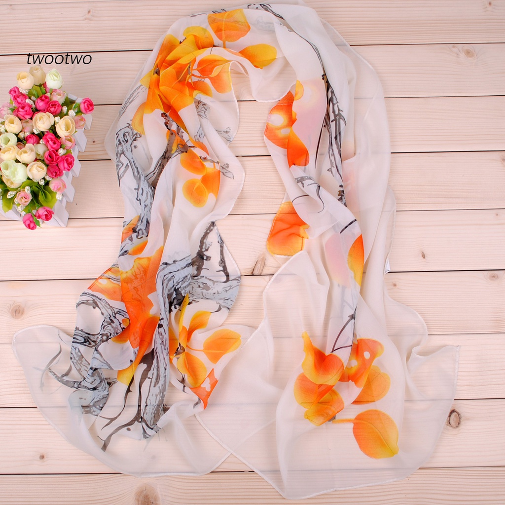 Khăn Choàng Chiffon Dài In Họa Tiết Cây Cối Thời Trang Cho Nữ
