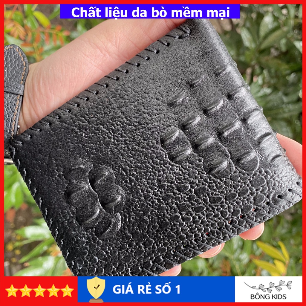 Ví nam da bò thật cao cấp, ví da nam da bò dập vân cá sấu, bóp đựng thẻ nhiều ngăn tiện lợi VDCS001