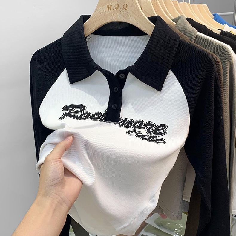 Áo polo COZOKC tay dài dáng ôm màu tương phản thời trang