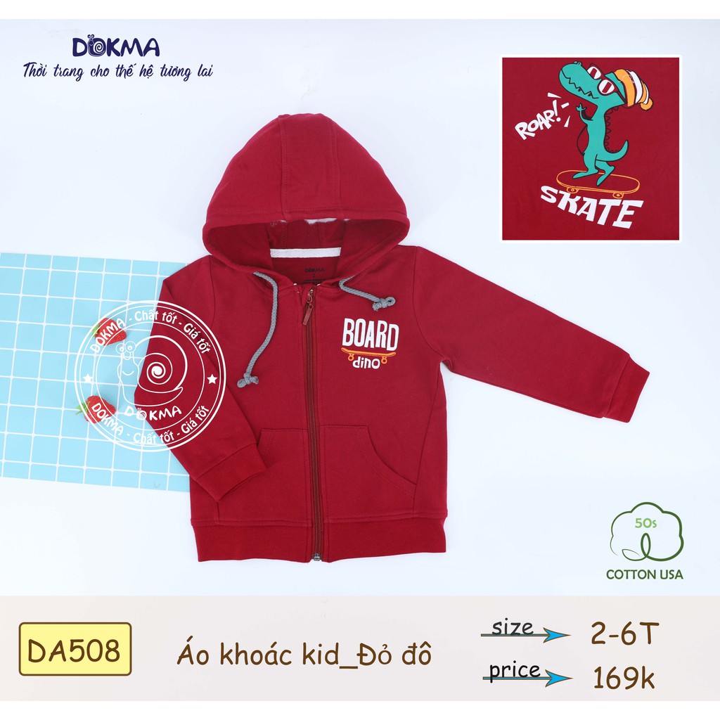 Dokma- Áo Khoác nỉ mũ kéo khóa 2-6y BT+BG (DA508)