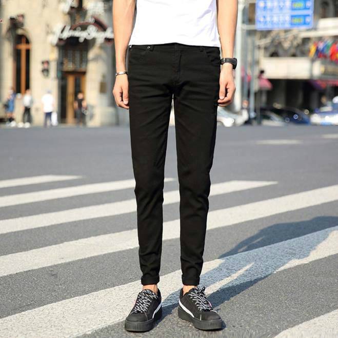 Quần Jean Đen Trơn Skinny Co Giãn Unisex Chất Dày Dặn | BigBuy360 - bigbuy360.vn