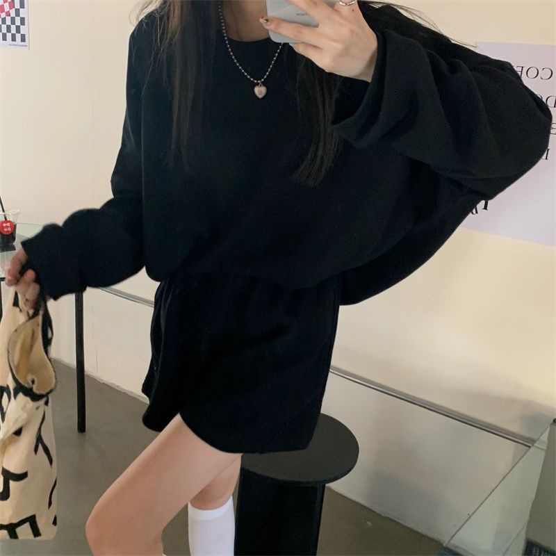 Set Nỉ Áo Sweater Quần short Kiểu Dáng Năng Động
