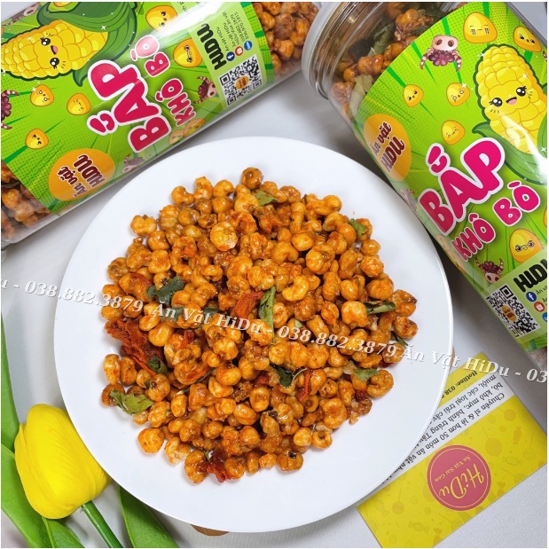 Bắp sấy khô bò lá chanh HiDu 300gr loại ngon giòn tan