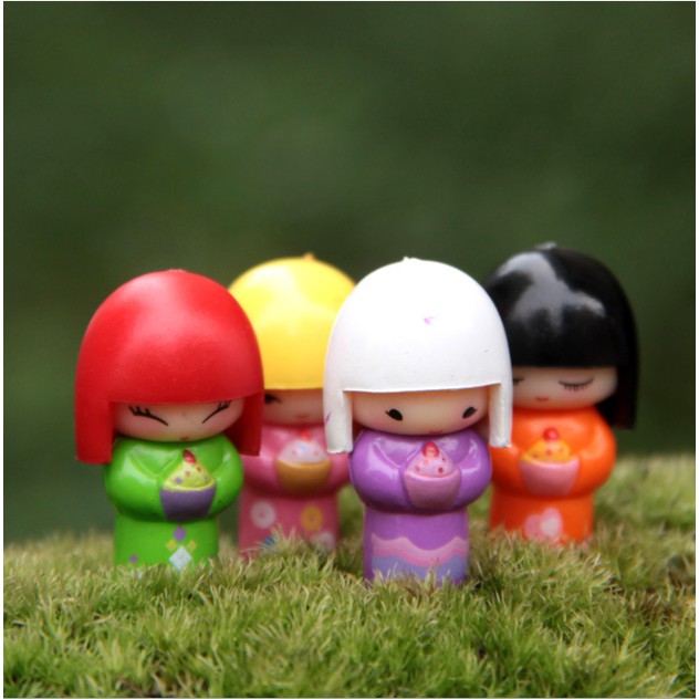 Combo 04 mô hình cô gái Nhật mặc kimono thích hợp làm móc chìa khóa, DIY