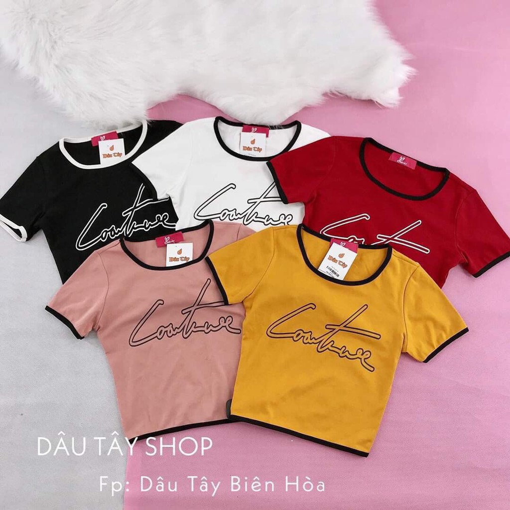 Áo croptop phối viền màu đen in chữ Coatrue siêu xinh