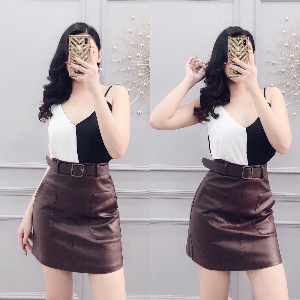 Áo 2 dây phối màu-chất liệu phi bóng | BigBuy360 - bigbuy360.vn