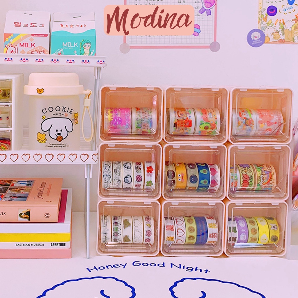 hộp nhựa mini đựng washi tape MODINA nhiều màu, kệ mini đựng đồ văn phòng phẩm