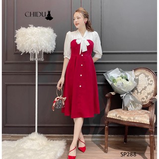 Váy nhung cổ nơ dáng xoè SP288
