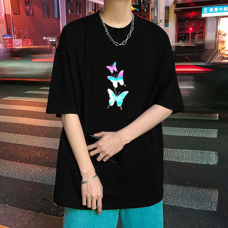 Áo thun Phản Quang 7 Màu Tay Lỡ Unisex Nam Nữ Bướm 1