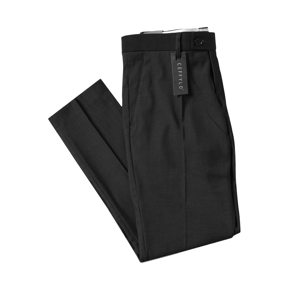 Quần âu Nam trơn Xám Đậm dáng ôm Công Sở CEFFYLO Chất Liệu Cotton Cao Cấp