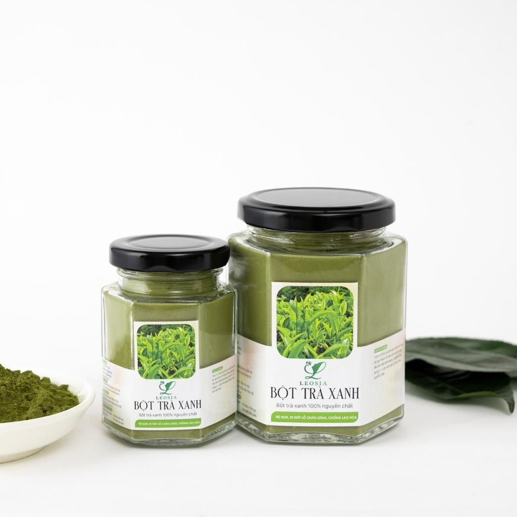 Bột Trà Xanh hữu cơ Leosia nguyên chất 140G dưỡng trắng ngừa mụn và se khít lỗ chân lông