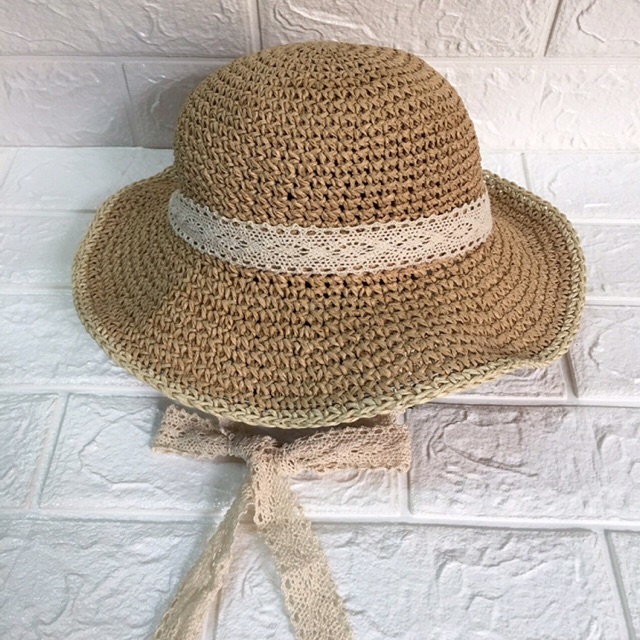Mũ cói đi biển cho bé gái 2 đến 6 tuổi có dây rút điều chỉnh vừa vòng đầu