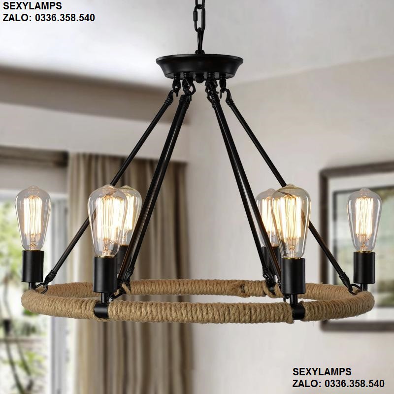 ĐÈN THẢ CHÙM DÂY THỪNG VINTAGE- 6 BÓNG (TẶNG KÈM BÓNG)