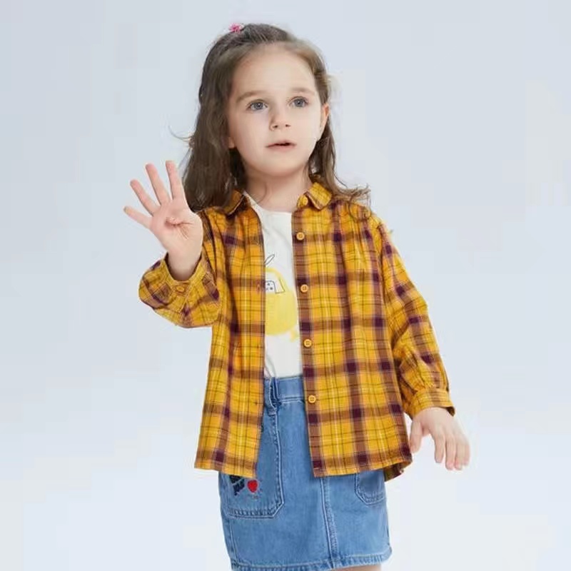 (3-7 tuổi) Áo sơ mi dài tay bé gái hoạ tiết kẻ caro hãng BALABALA 21023200202