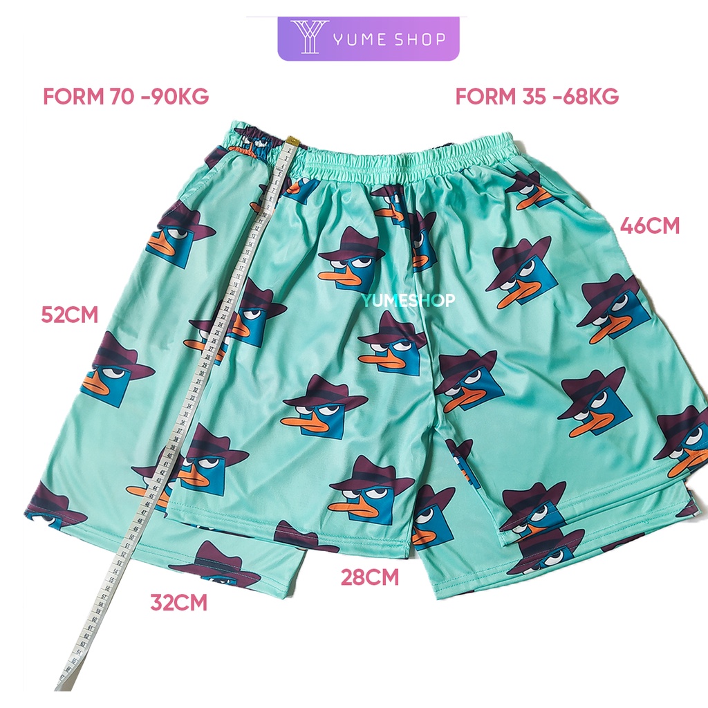Quần Đùi Hoạt Hình Perry Form Rộng Unisex Chất Thun Co Giãn