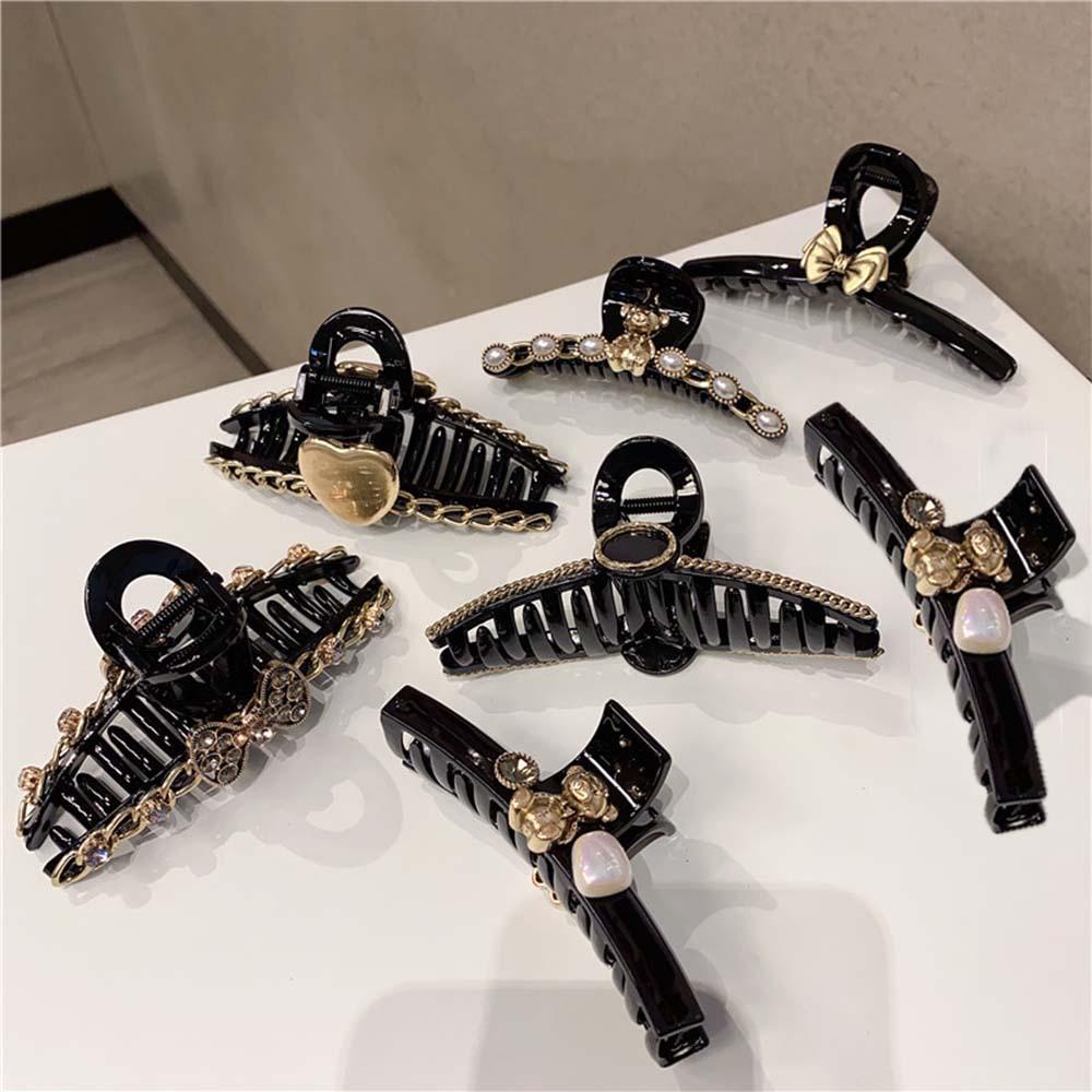 Kẹp Tóc Càng Cua Đính Nơ Bằng Nhựa Màu Đen Phong Cách Retro Cá Tính