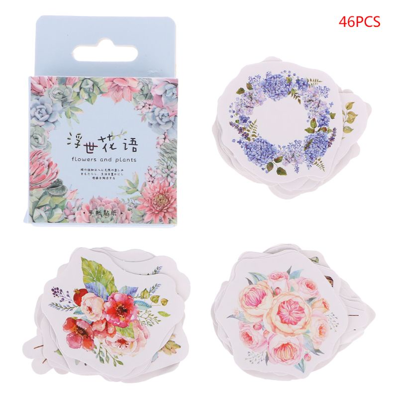 Hộp 46 Miếng Dán Hình Hoa Trang Trí Nhật Ký / Sổ Tay