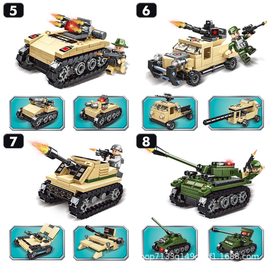 BỘ ĐỒ CHƠI XẾP HÌNH XE TĂNG, XE BỌC THÉP, Lắp Ráp Xe Chiến Đấu Quân Đội – 27 Tạo Hình