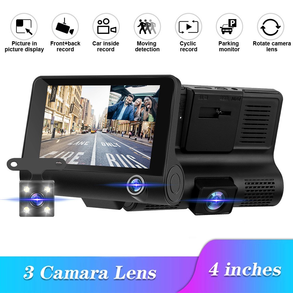 Camera hành trinh ô tô H35 Máy ghi âm lái xe ba ống kính Máy ghi lái xe ba ống kính góc rộng 1080P Máy ghi âm HD Dash Ca