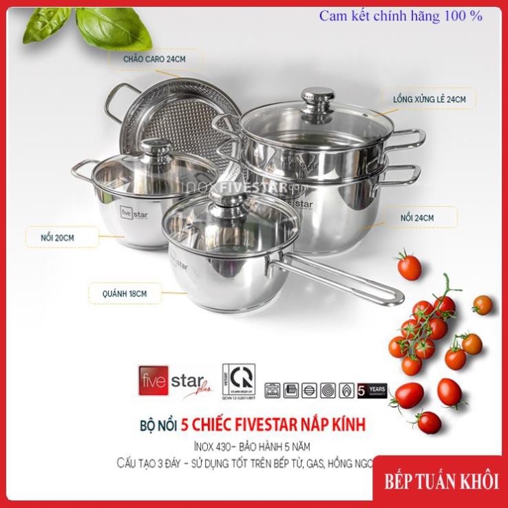 Bộ Nồi Inox 5 Chiếc Fivestar Nắp Kính