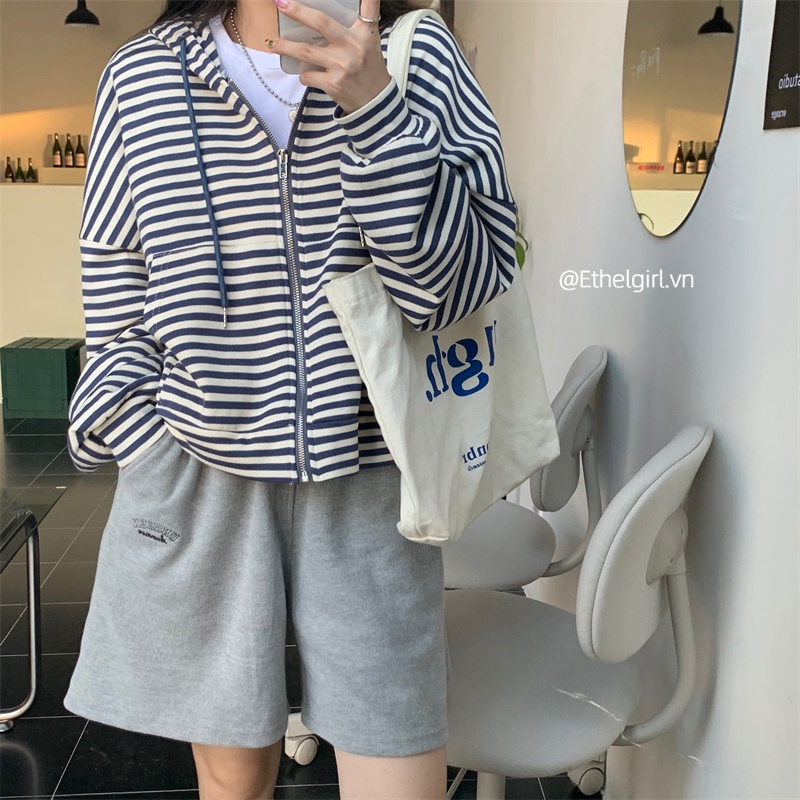 Áo Khoác Hoodie Croptop Kẻ Sọc Thời Trang Hàn Quốc Cổ Điển 2 Màu Tùy Chọn Cho Nữ | BigBuy360 - bigbuy360.vn