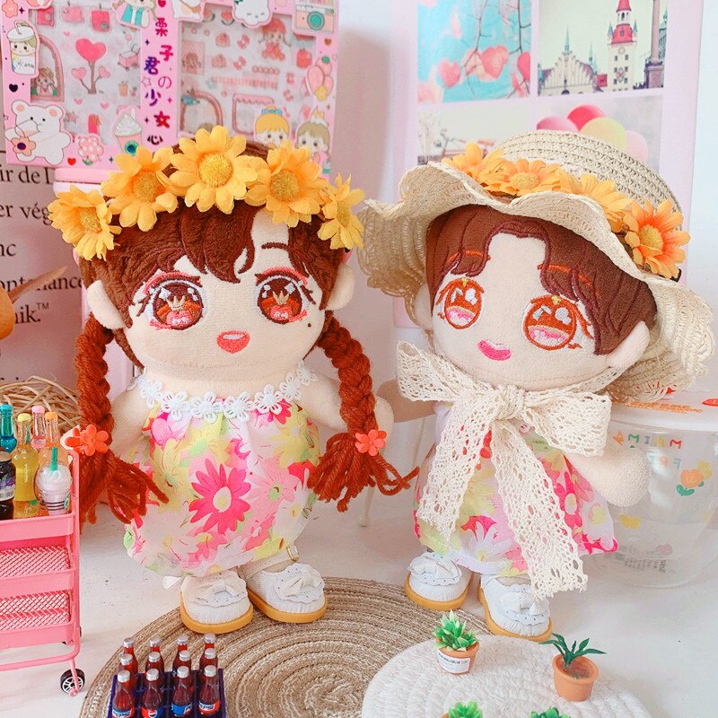 Đầm búp bê vải voan 20cm họa tiết hoa hướng dương phong cách Bohemian