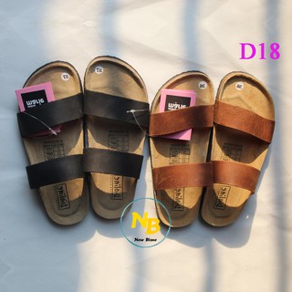[DA BÒ THẬT] D18-Dép da bò quai ngang Unisex (Đế trấu) Biolinevietnam