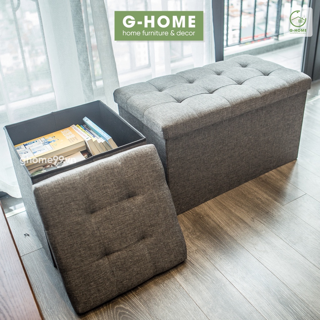 Ghế đựng đồ đa năng Ghome hộp đựng đồ kiêm ghế sofa mini thùng đựng đồ kiêm ghế ngồi khung gỗ bọc vải TV04
