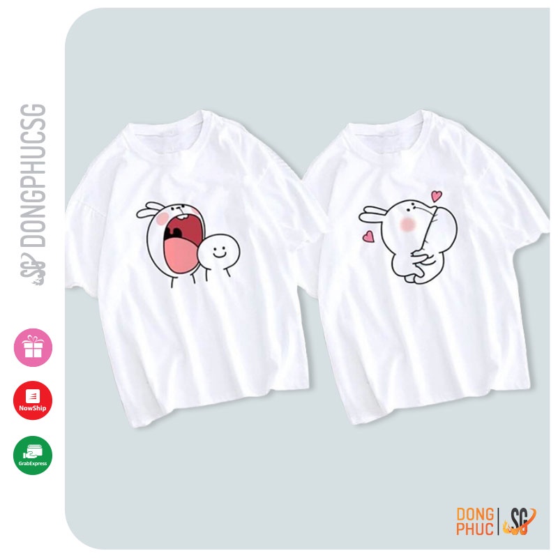 Áo cặp nam nữ dễ thương thun cotton mềm mịn cổ tròn tay ngắn màu trắng form unisex AC111T | DONGPHUCSG