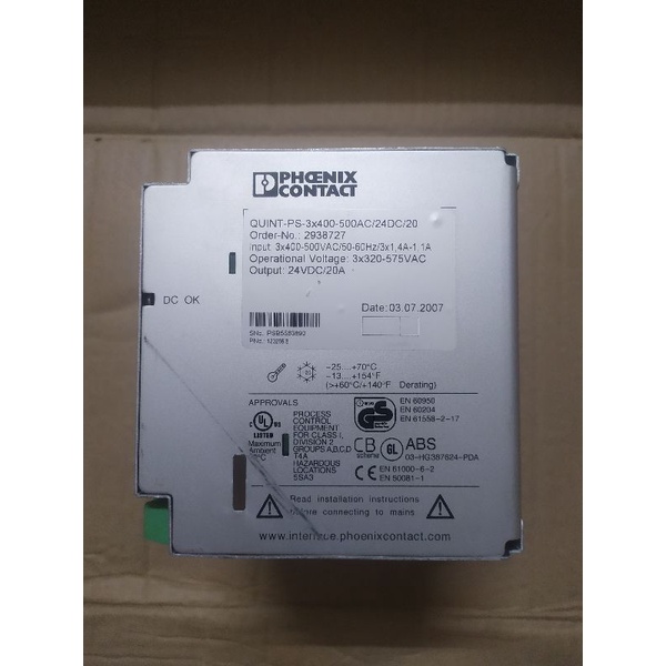 Nguồn DC công nghiệp 960W 24V 40A Meanwell DRT-960-24 . Phoenix contact 24V-20A input 3 pha 400-500VAC. Hàng cũ tháo máy
