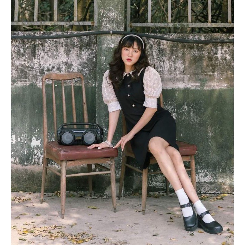 Đầm đen midi cổ sen mã 103