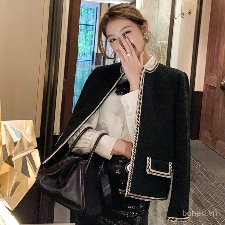 áo cardigan thu đông kiểu Pháp mới retro mỏng khuy cài cổ điển