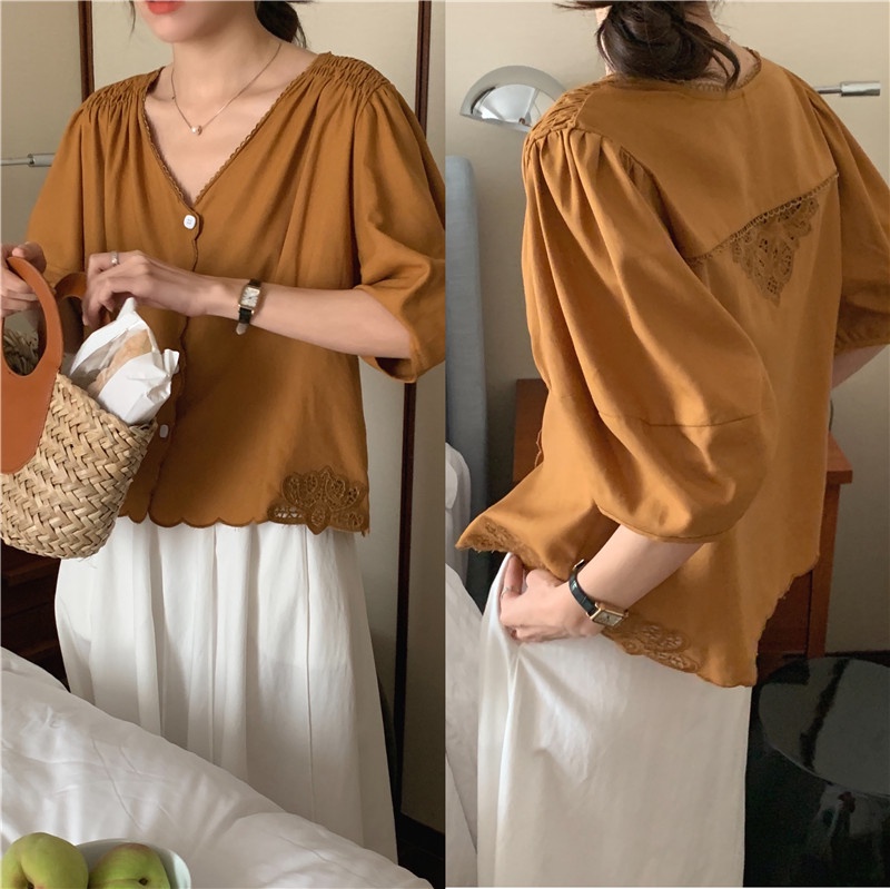 Áo Cardigan Cotton Lanh Cao Cấp Ngắn Tay Thêu Hoa Phong Cách Hàn Quốc 2 Màu 53922