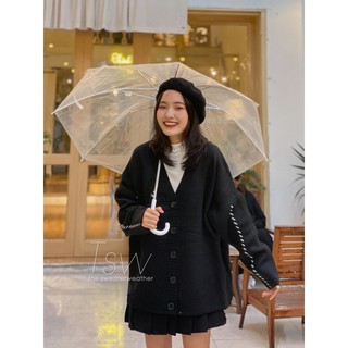 Áo cardigan len tay viền nét đứt oversize TSW - ĐEN
