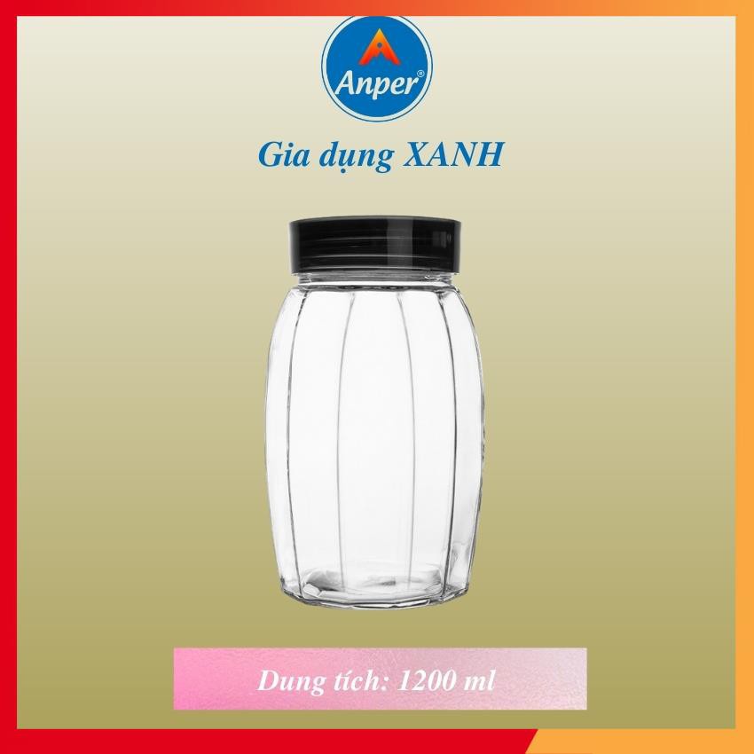 Hũ Thủy Tinh Anper 1.2L Bầu Có Nắp Cao Cấp Sang Trọng, Hộp Thuỷ Tinh Thực Phẩm đựng đường, hạt, đồ khô an toàn, sạch sẽ