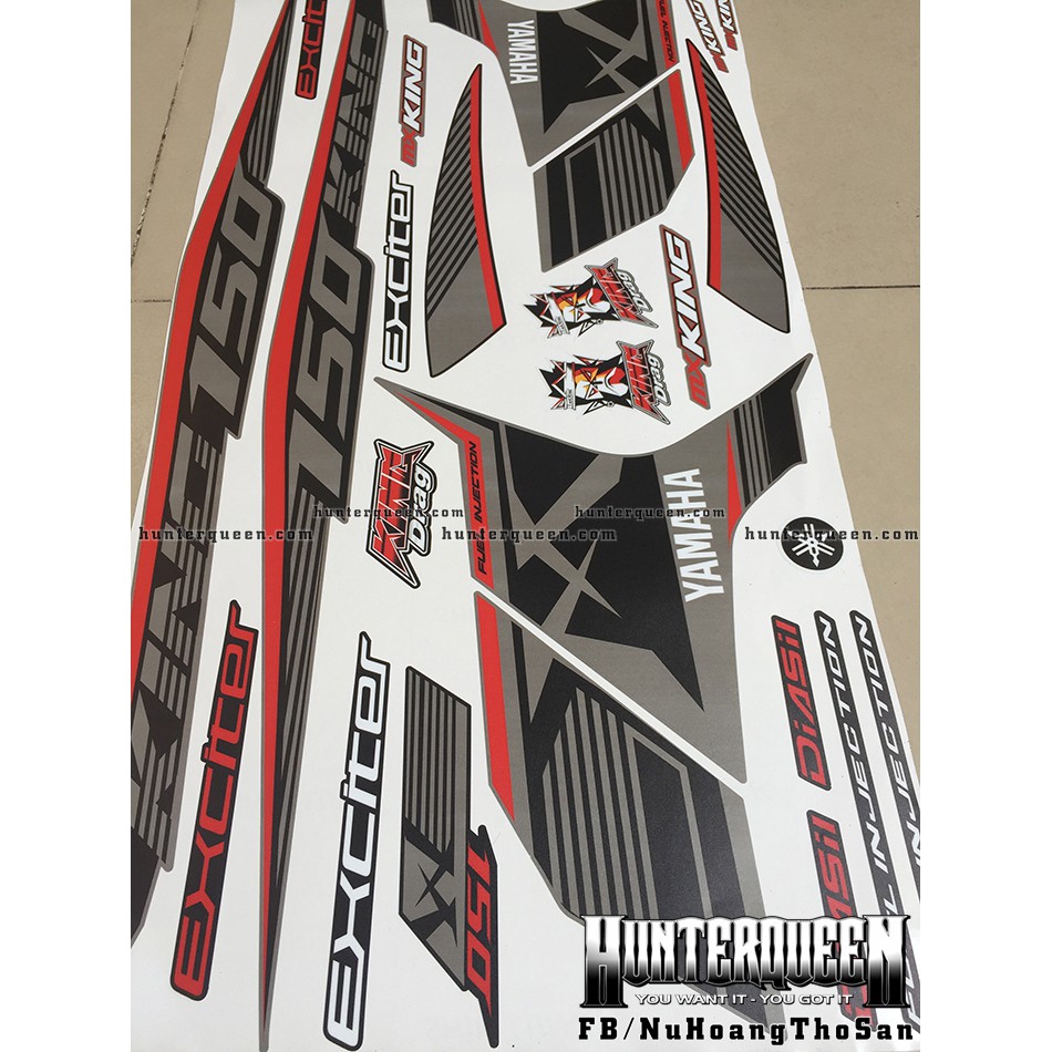 Tem Exciter 150. Tem rời MX King chỉ đỏ, NHÁM, dán xe xám mặt nạ đen. Xe màu khác vui lòng inbox