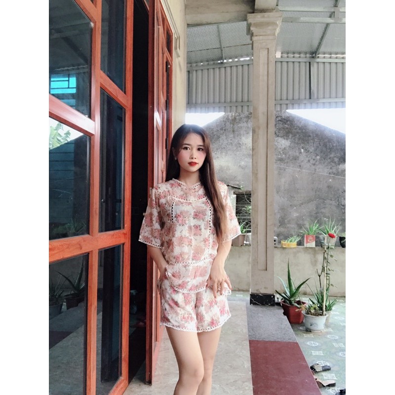 Sét áo hoa hồng chất voan hàng loại 1 siêu đẹp