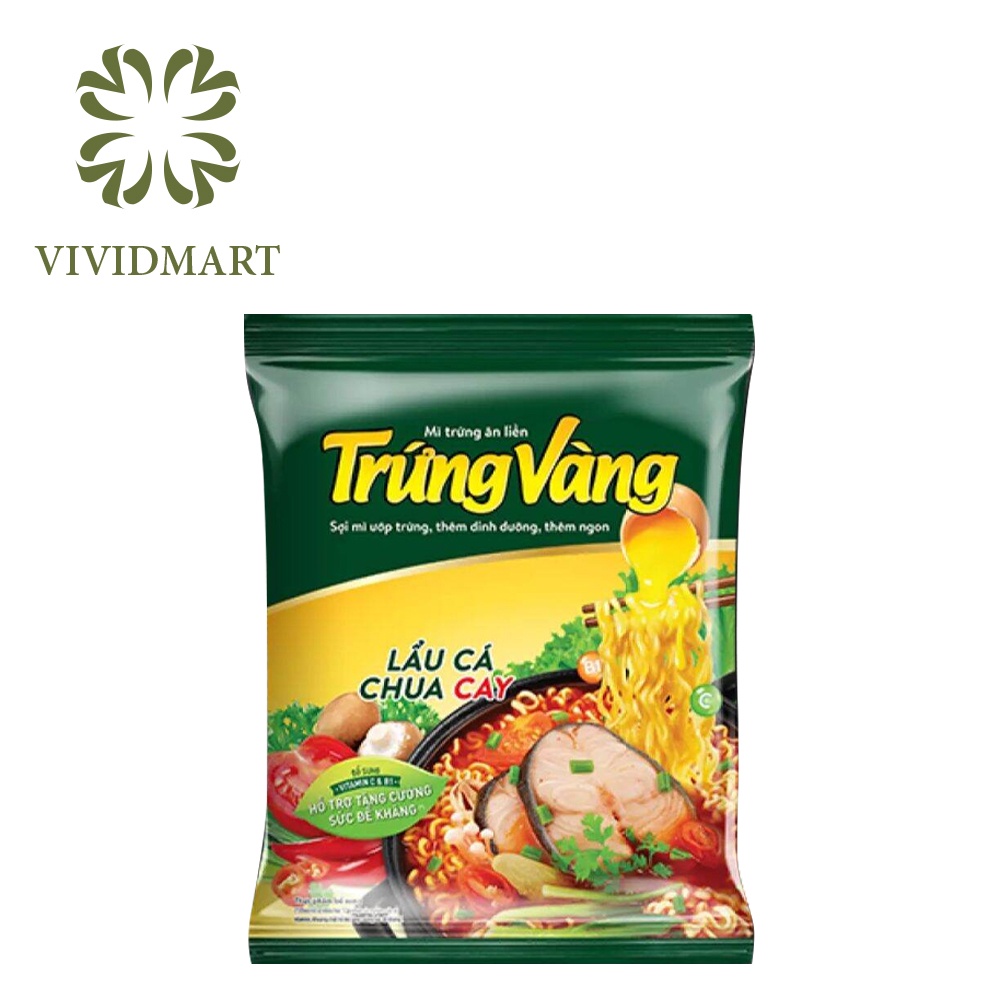 MÌ TRỨNG VÀNG 2 VỊ: TÔM CHUA CAY VÀ LẨU CÁ CHUA CAY  - GÓI 75gr - GẤU ĐỎ