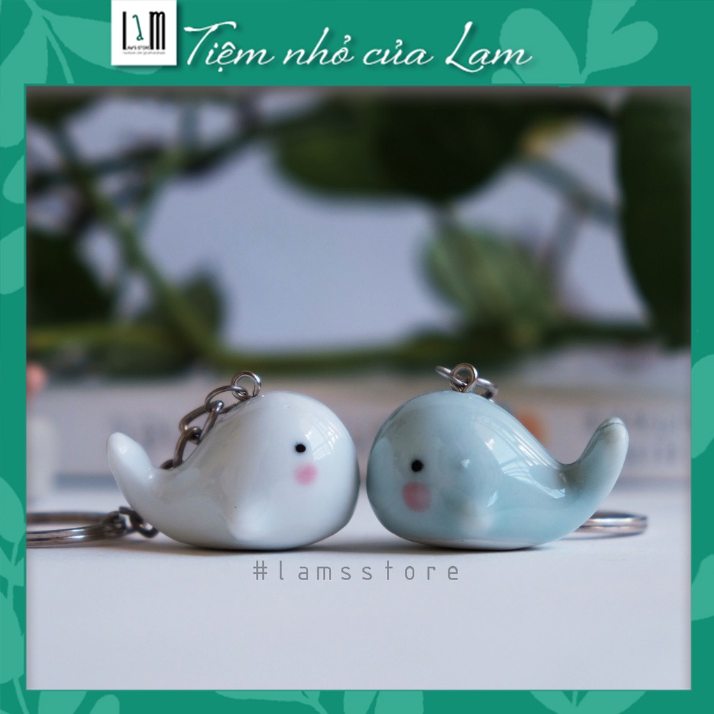 Móc khóa gốm cute hình cá voi, móc balo dễ thương, móc chìa khóa xe máy ô tô