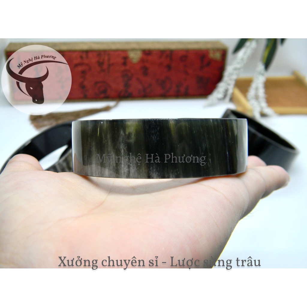 Vòng tay sừng trâu kiểu mới bản 2cm dày đẹp, hàng xuất Nhật dư