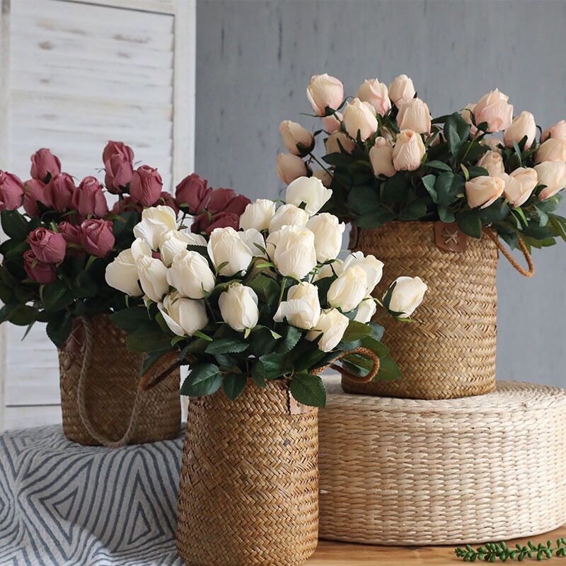 Nụ Hoa Hồng Giả 9 Bông Bằng Lụa Dùng Trang Trí Tiệc Cưới / Valentine