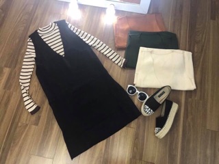 Bán sỉ- Set áo lên kẻ, váy yếm