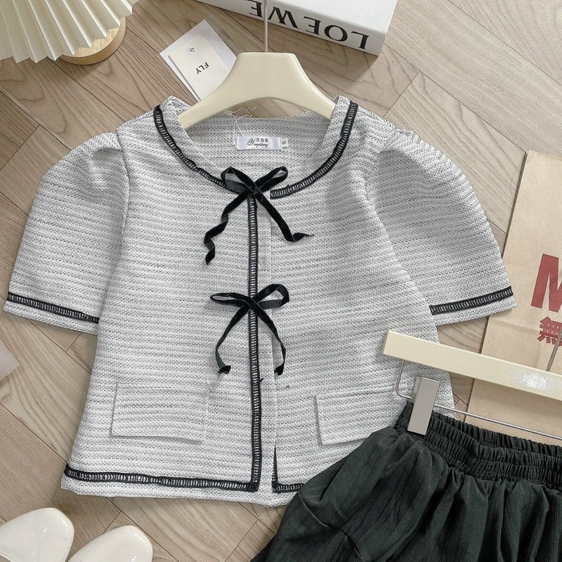 Sét Áo Dạ Xám Tiêu 2 Nơ Mix Chân Váy Phồng