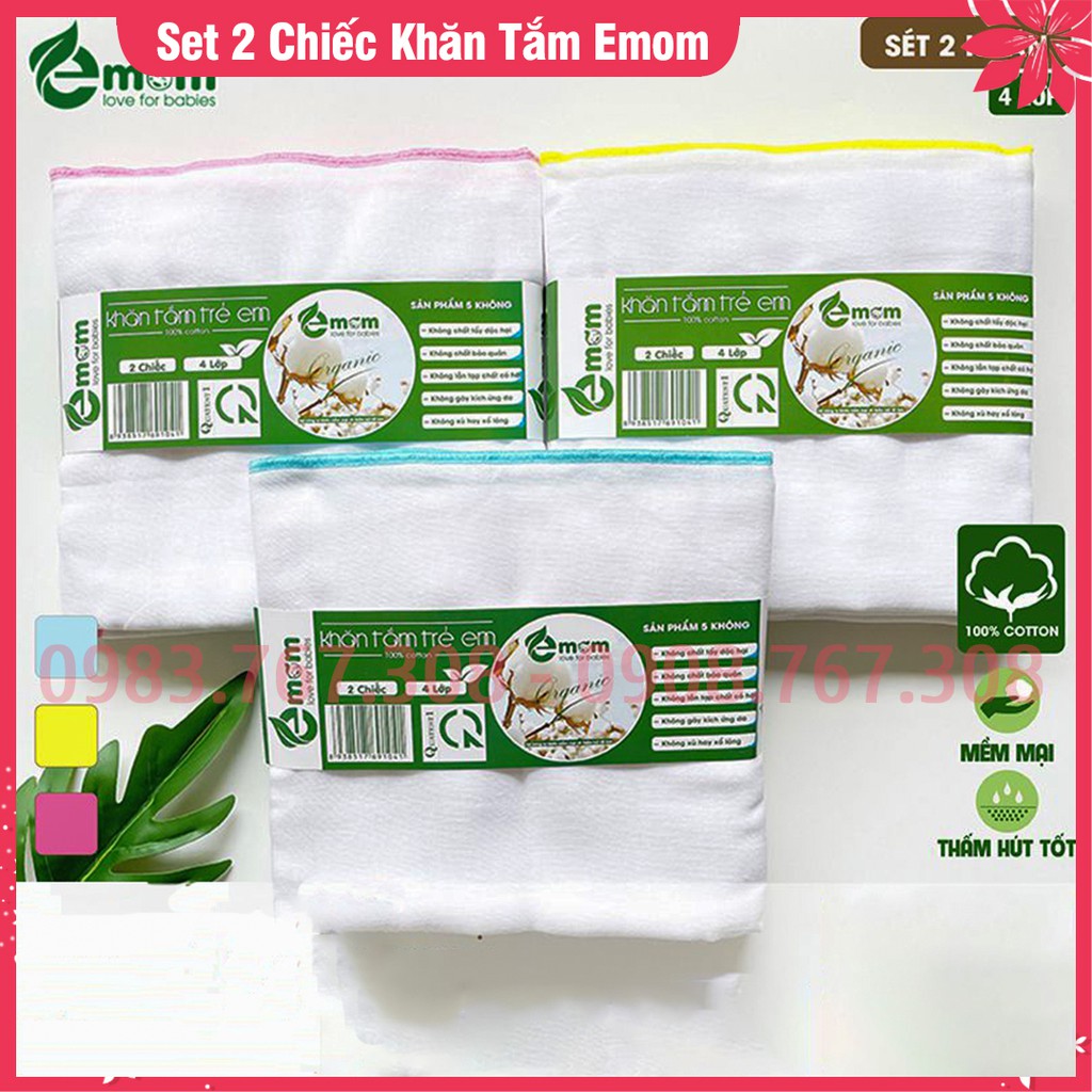 [SET 2 CHIẾC] Khăn Tắm Sơ Sinh 4 Lớp Emom Loại Đẹp - Khăn Tắm Xô 4 Lớp Cho Bé - BTT00686