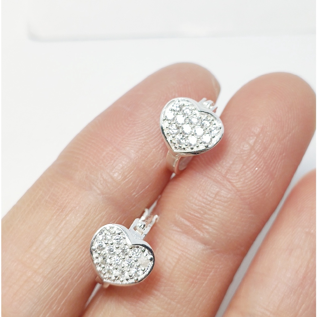 Khuyên tai bạc Van Jewelry V10567 khuyên cài trái tim đính đá bạc ta