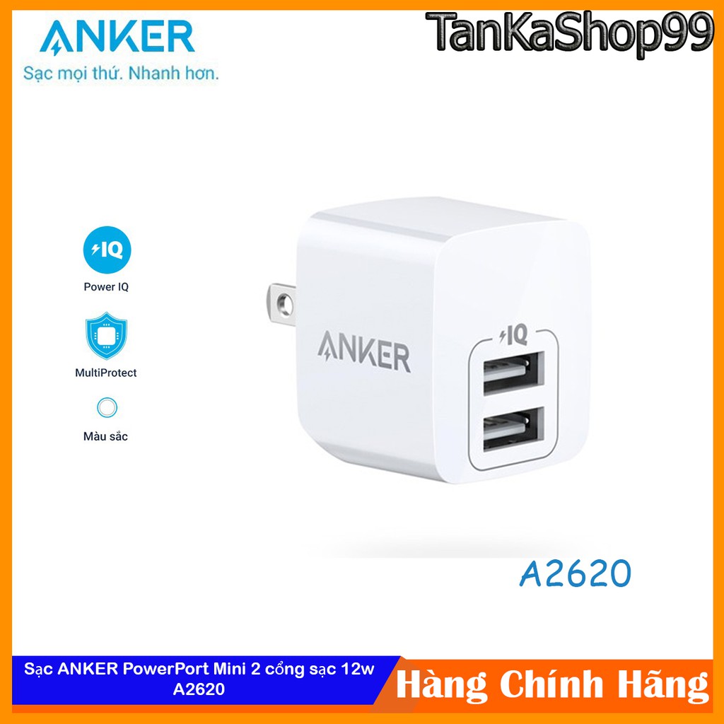 Sạc ANKER PowerPort Mini 2 cổng sạc 12w - A2620