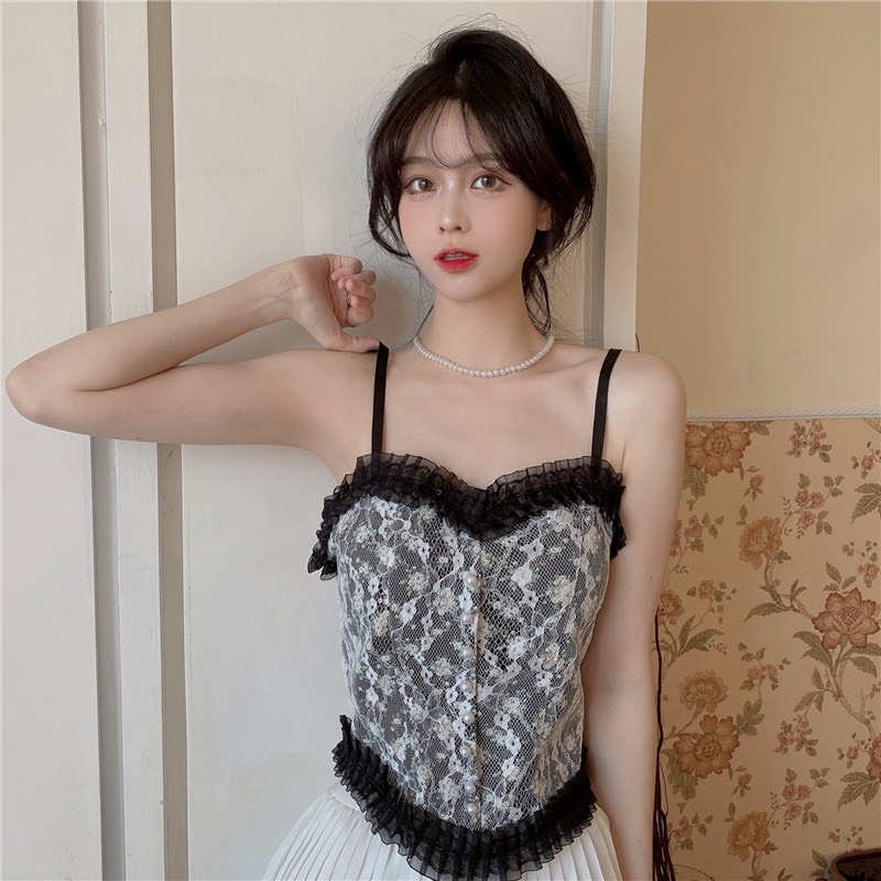 Áo bra ren Maika hoa nhí tiểu thư đính khuy kiểu dáng croptop siêu đẹp, phụ kiện thời trang nữ Yuna_A019