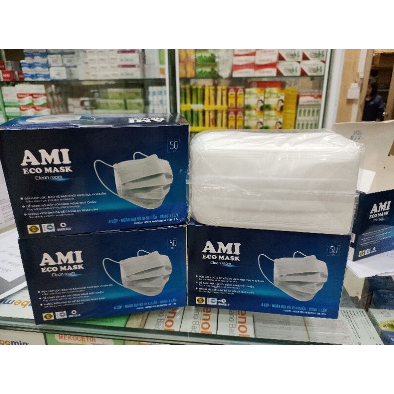 KHẨU TRANG AMI 4 LỚP MÀU TRẮNG (HỘP 50 CÁI)
