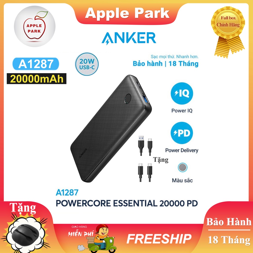 Sạc Dự Phòng Anker Sạc nhanh PD 20W A1244 10000mAh / A1287 20000mAh,2 Cổng Đầu Ra PD Max 20W USB-A Max 12W