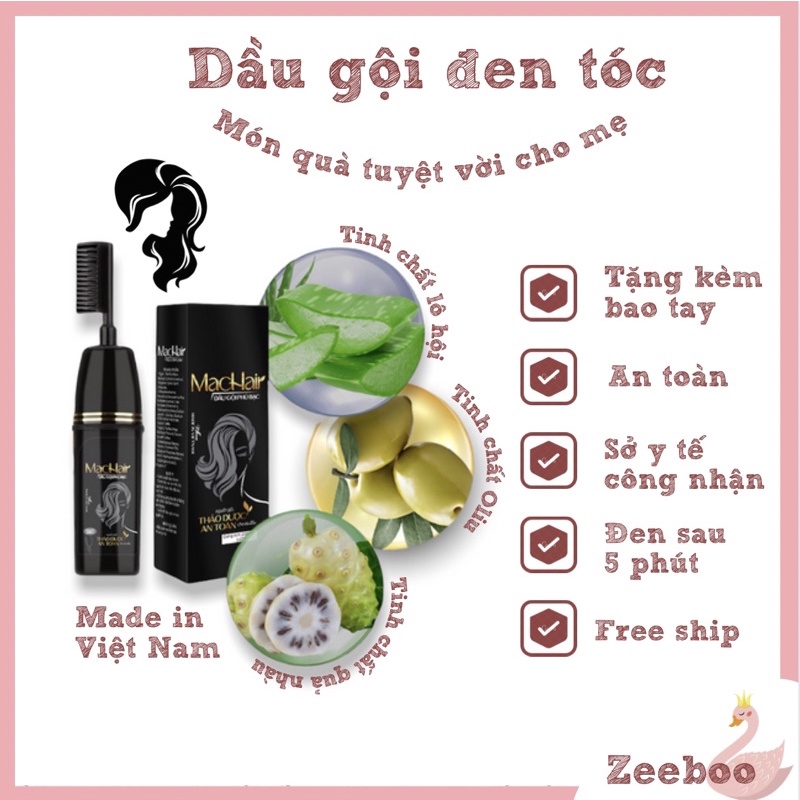 Dầu gội đen tóc phủ bạc có lược chải Machair 200ml, thành phần thảo dược thiên nhiên thay thế thuốc nhuộm tóc
